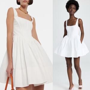 Staud Landscape Corset Mini Dress White Size 12 Babydoll Tulle Skirt